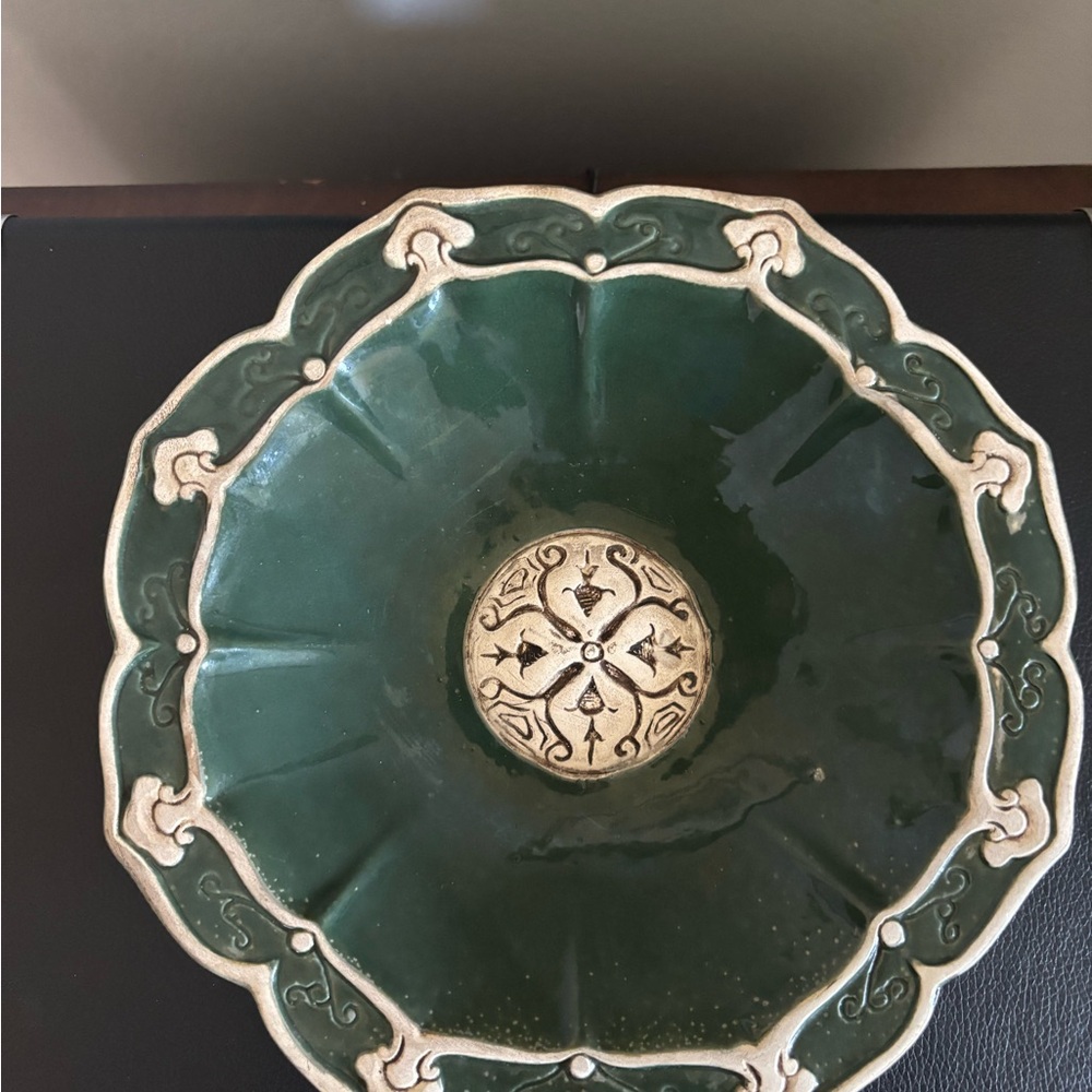 Vintage Italian Ugo Zaccagnini  Pottery Bowl Green P37 Made in Italy